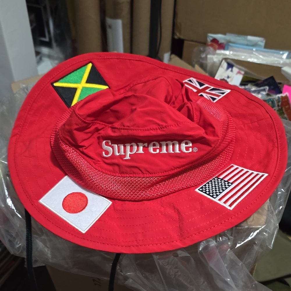 Supreme Red Hat with Flag Patches